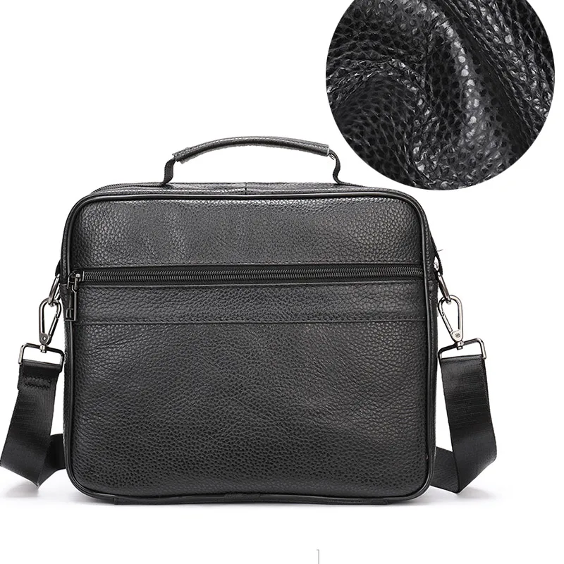 Bolso de hombro de piel auténtica para hombre, bandolera de negocios, de oficina, color negro