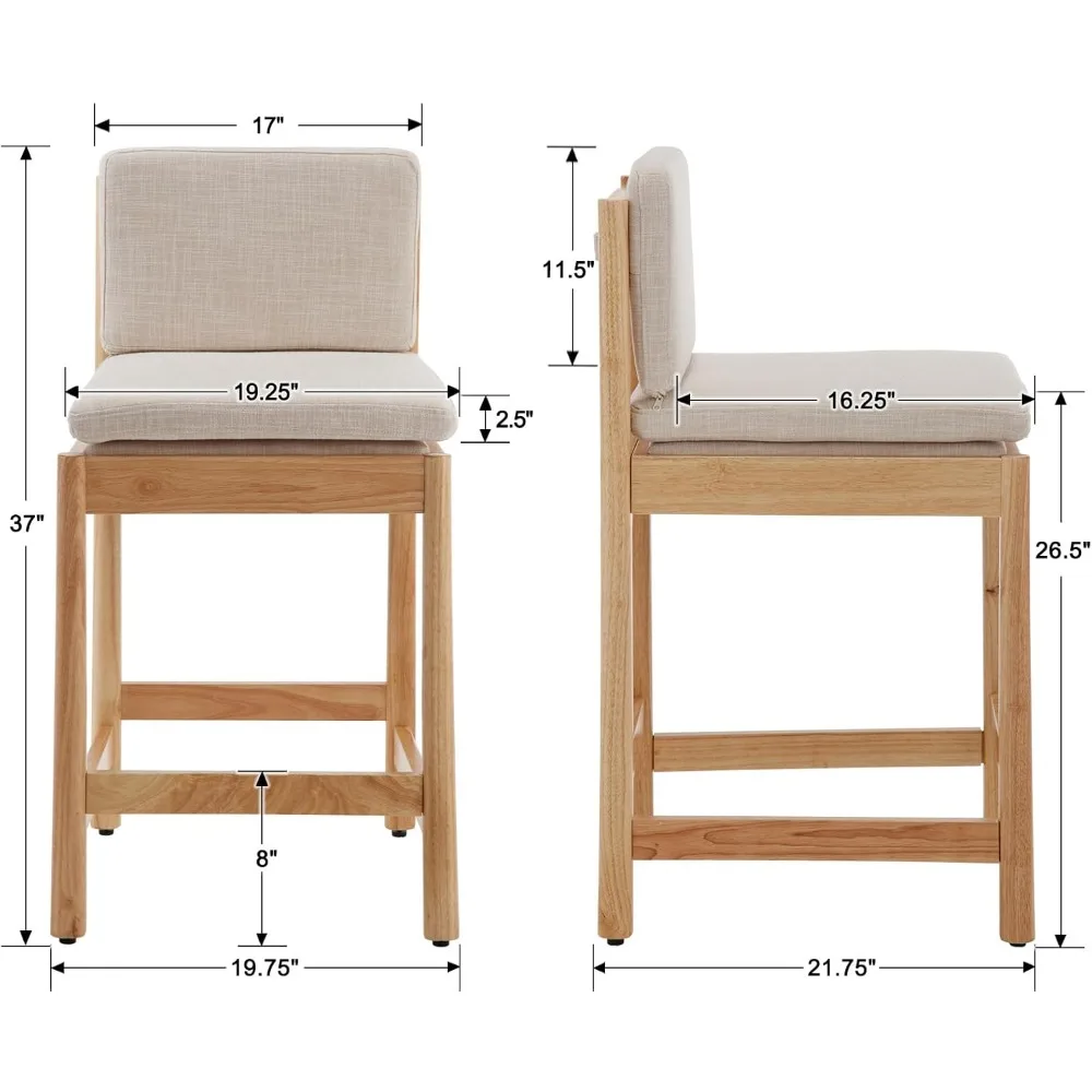Conjunto de bancos de bar com altura de balcão de 2 bancos de bar de fazenda com encosto moderno de meados do século com pernas de madeira natural