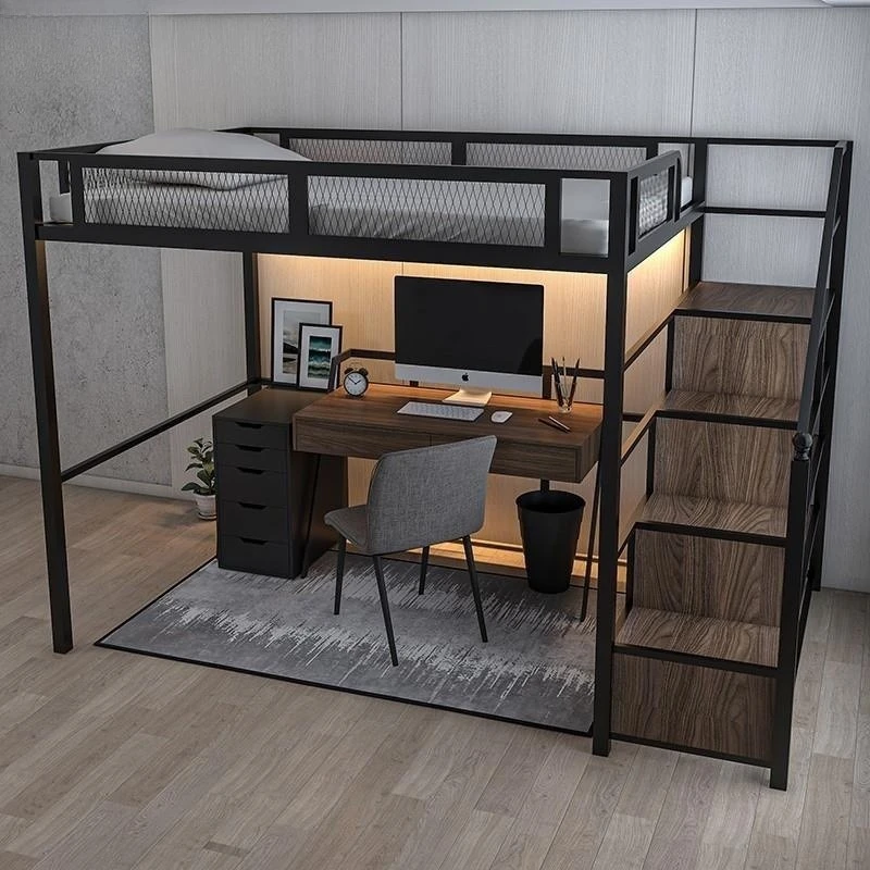 Multifunctional iron frame suitable for small apartment steel frame bed two-layer wrought iron bunk bed