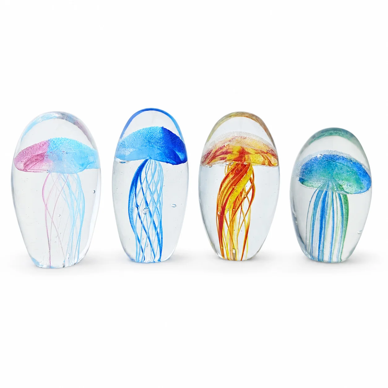 Handmade Glow in the Dark Glass Jellyfish Paperweight Luminous Ocean Figurine Desktop Home Office Decor Collectible Gift