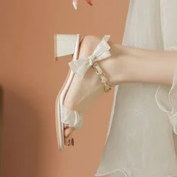 Sandali con plateau neri scarpa femminile 2024 estate pizzo Denim tacchi alti da donna espadrillas Med lacci per ragazze moda gladiatore Beige