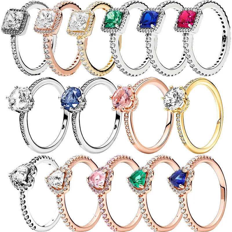 925 Sterling Zilver Rose Goud Verhoogde Hart Kroon Solitaire Sparkling Clear Zirkoon Cz Ring Voor Vrouwen Anniversar Bruiloft Sieraden