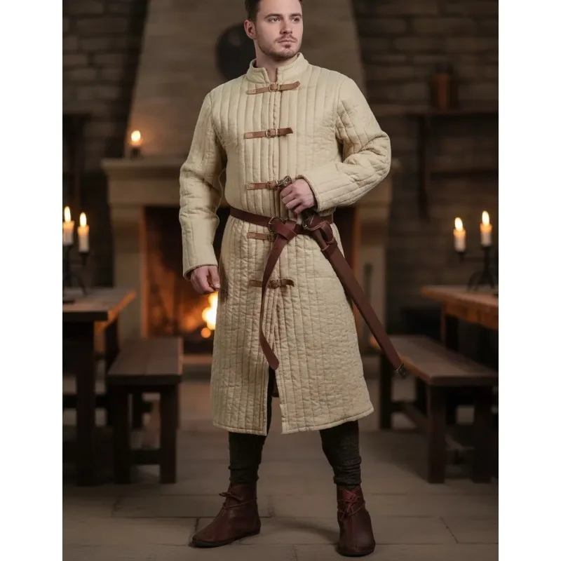 

Mens Vintage Medieval Jacket Winter Steampunk Costume Single Breasted Silk Like Cotton Role Playing Uniform No Belt