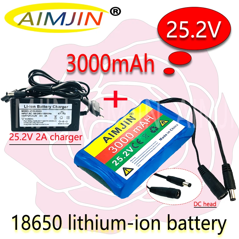 

24V 3Ah 6s1p 18650 rechargeable lithium battery pack, suitable for 25.2v battery with bms+charger