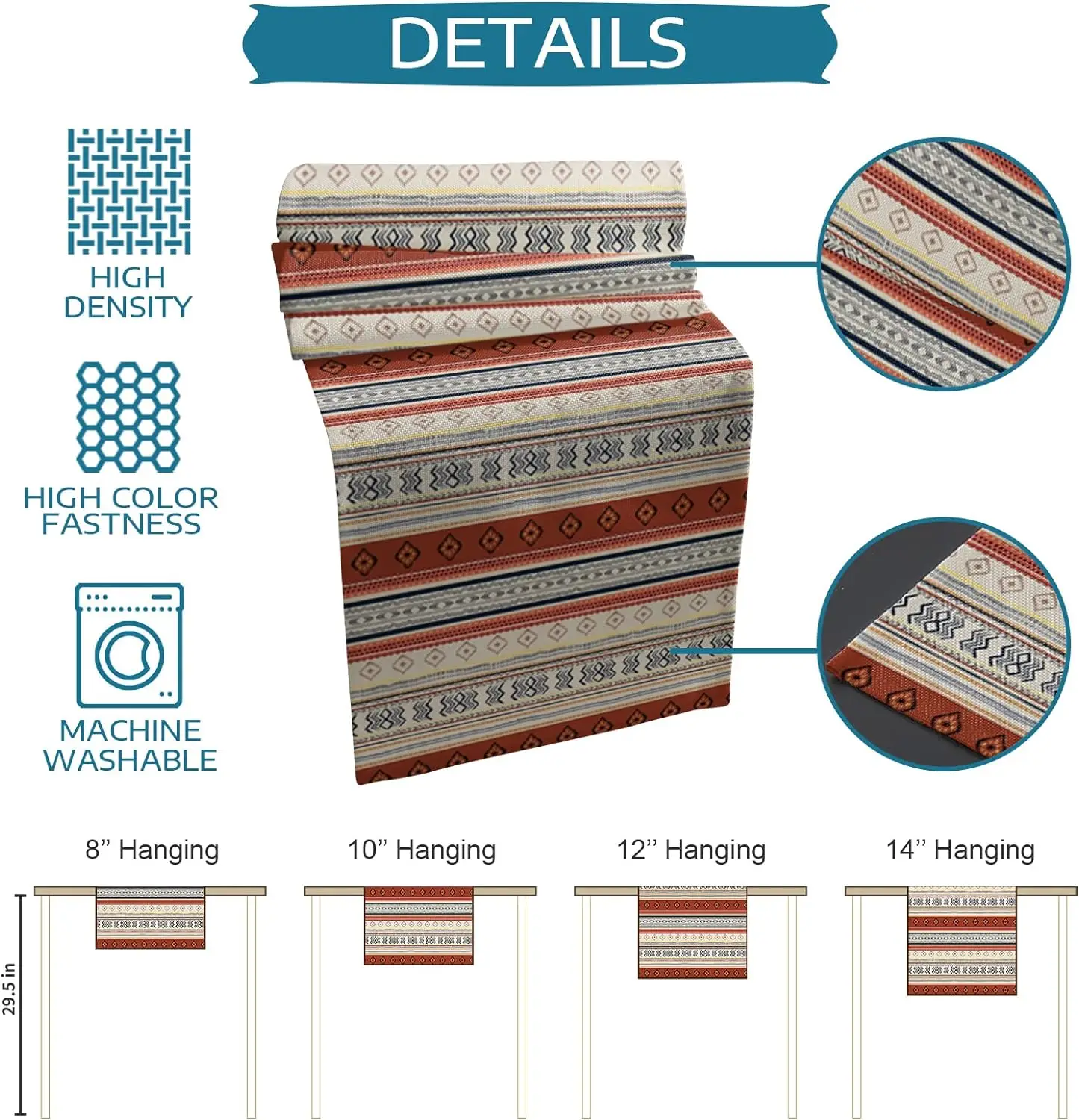 Boho Western Aztec Geometric Linen Table Runner Holiday Party Decorations Bohemian Stripes Kitchen Table Runner Party Decor