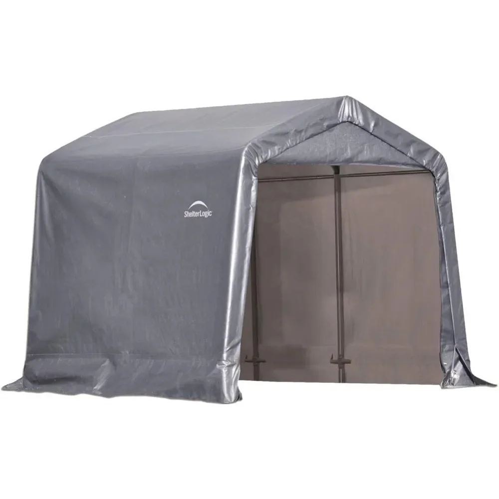 All Season Steel Metal Peak Roof Outdoor Storage Shed with Waterproof Cover and Heavy Duty Reusable Auger Anchors