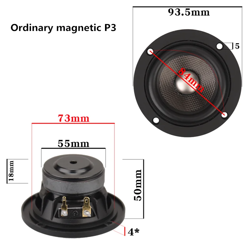 HF-308 ไทเทเนียมฟิล์มคาร์บอนไฟเบอร์กรวย Neodymium แม่เหล็ก 3 นิ้ว Full Range ลําโพง P3-93n อัพเกรดรถ Midrange (1 PCS)