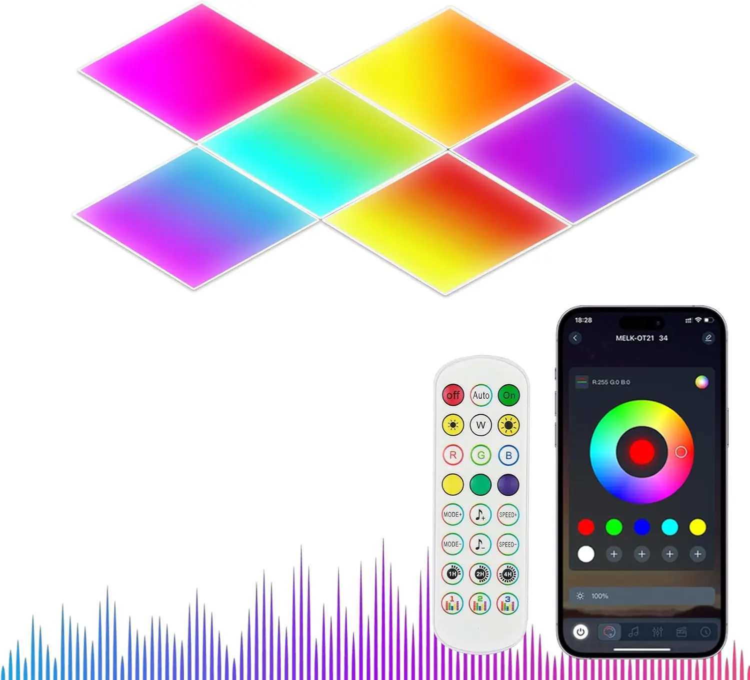 

Умные модульные светодиодные панели RGB+IC, 6 штук, с управлением через приложение и пультом ДУ, синхронизация с музыкой для декора спальни, гостиной, вечеринок