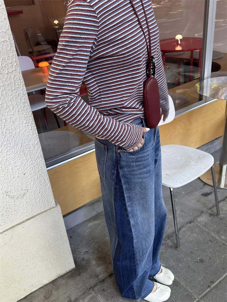 

Повседневные хлопковые джинсовые джинсы с кисточками, женские лоскутные цветные блузки, прямые штаны на талии, неэластичные, осенний сезон Faion