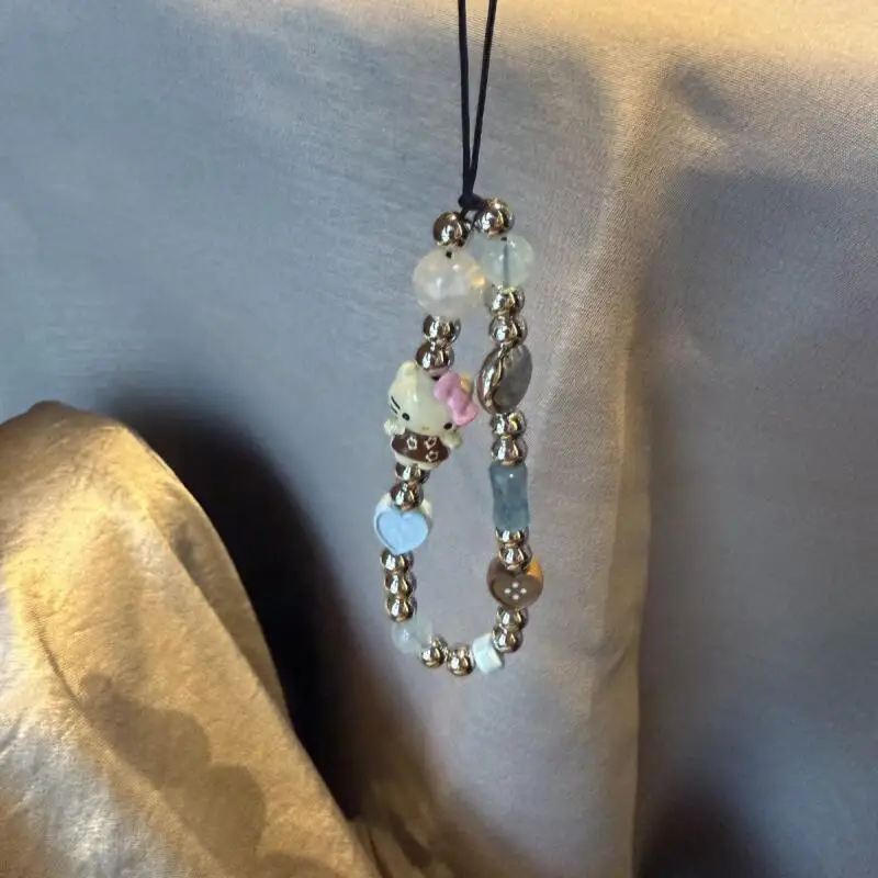 

Kawaii Sanrio Hello Kitty брелок милый мультфильм бисерная цепочка для телефона Ccd камера рюкзак брелок для девочек подарок на день рождения аксессуары