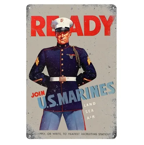 Metal Poster Vintage Tin Plate Us Marines Army Recruitment Advertisement WW2  -aluminum
