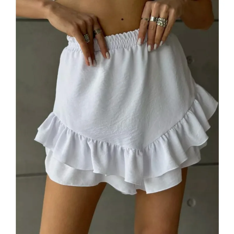 2026 New Trendy Brand Street Skirt High Waist Splicing Ruffle Edge Small A Word Fluffy Skirt