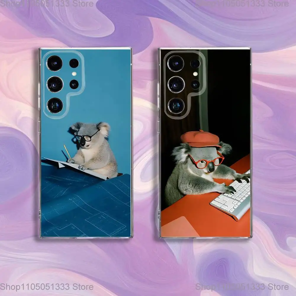 

Funny Cute Cartoon Koala Phone Case For Samsung S24,30,21,22,23,20 FE,lite,PIus,Ultra,5G,Note,9,10 Transparent Cover