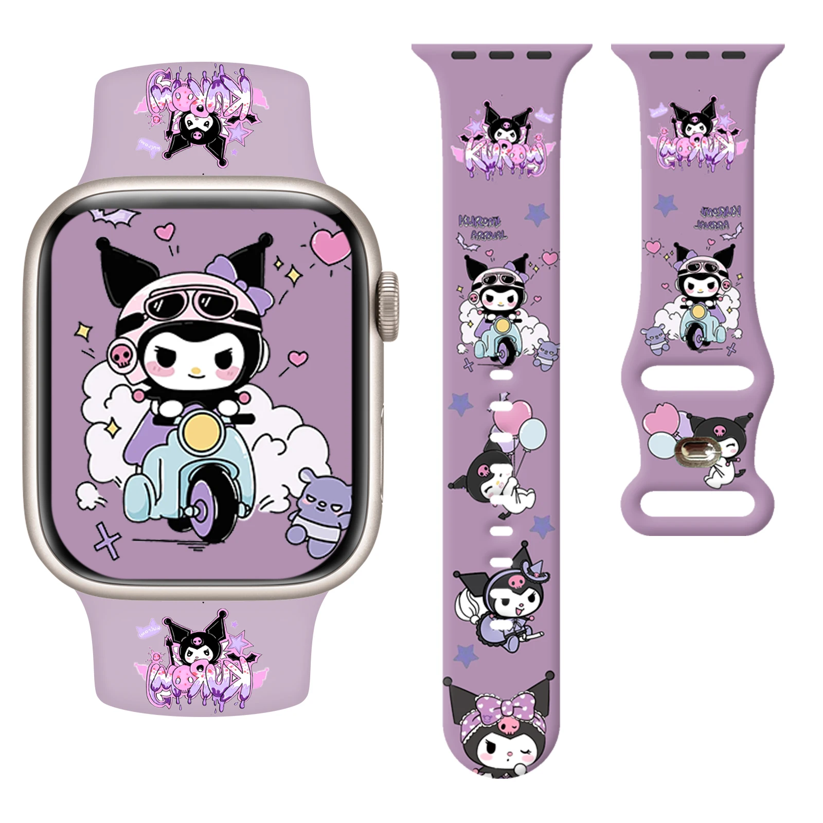 

Sanrio Cool Kuromi Strap for Apple Watch 10 9 8 7 6 Silicone Band Replaceable Bracelet for iWatch 46mm 42mm 41mm 40mm Watchband