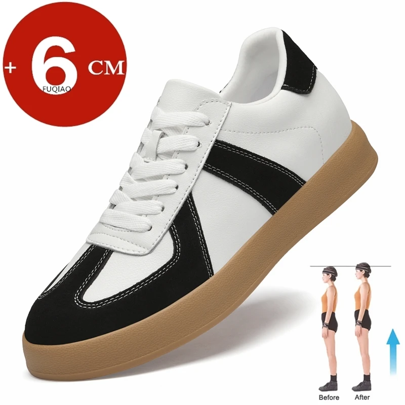 Sapatos de elevador casual de couro genuíno para homens e mulheres, Tênis crescentes em altura, Tênis Esportivo, Lazer