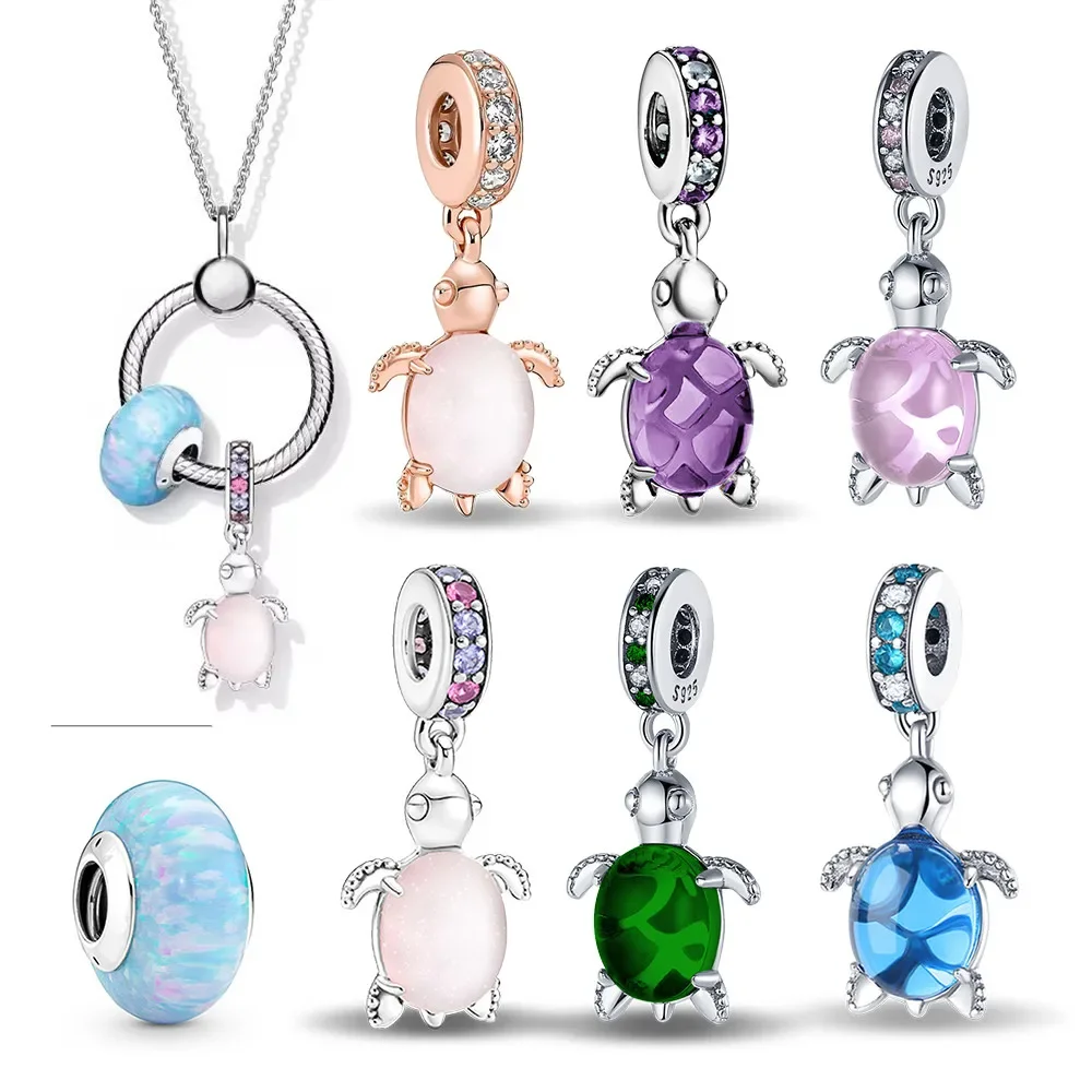 Ocean Pink Sea Turtle Dangle Colorful Bead Fit Original Pandora Charms Silver 925 Bracelet Pendants for Women Jewelry Diy Gift