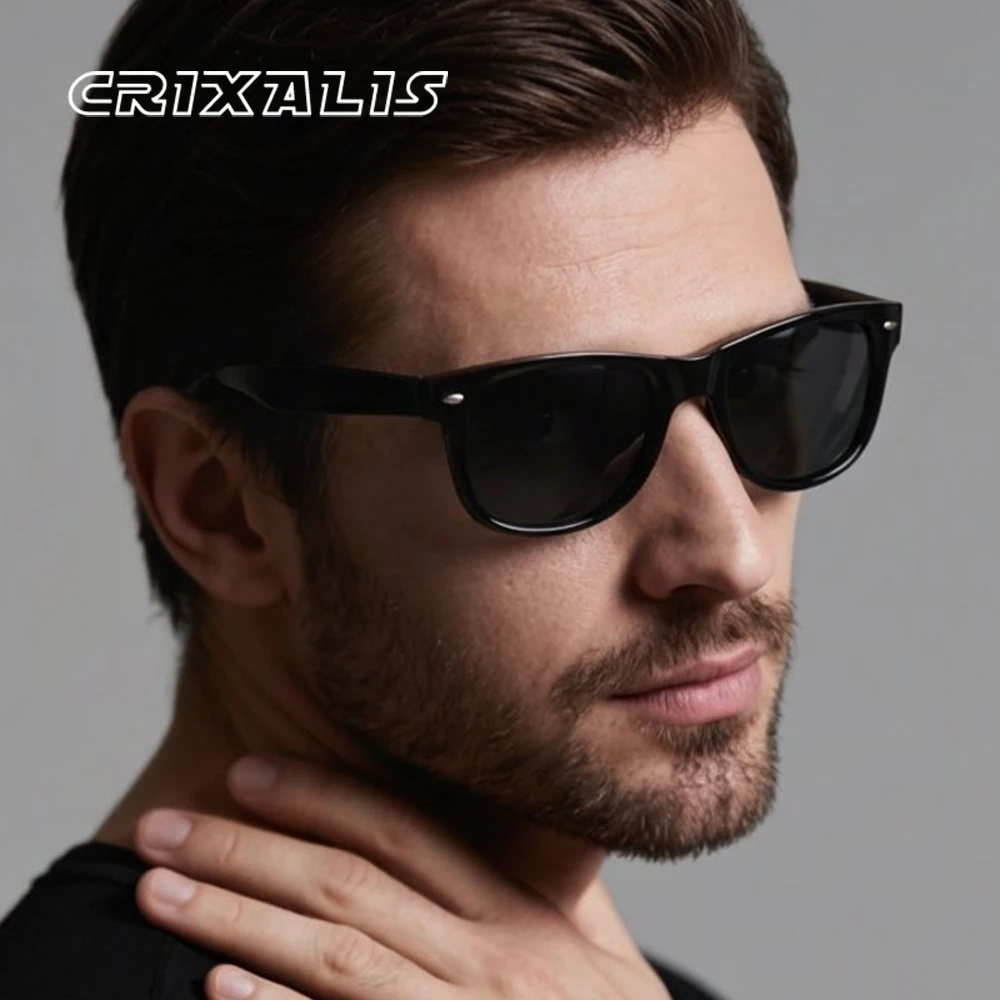CRIXALIS Lässige Mode-Sonnenbrille für Männer, Angeln, Fahren, schwarzer Rahmen, für den Außenbereich, hochwertige Reisebrille, UV400-Schutz