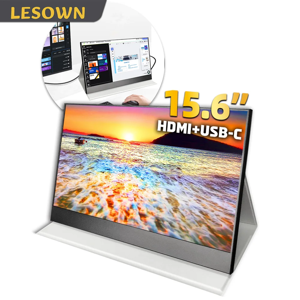 

LESOWN 15.6inch Portable Monitor 2.5K LCD IPS USB-C HDMI Gaming Display Ultra-Slim Travel Second Screen for Laptop Mac PC Switch