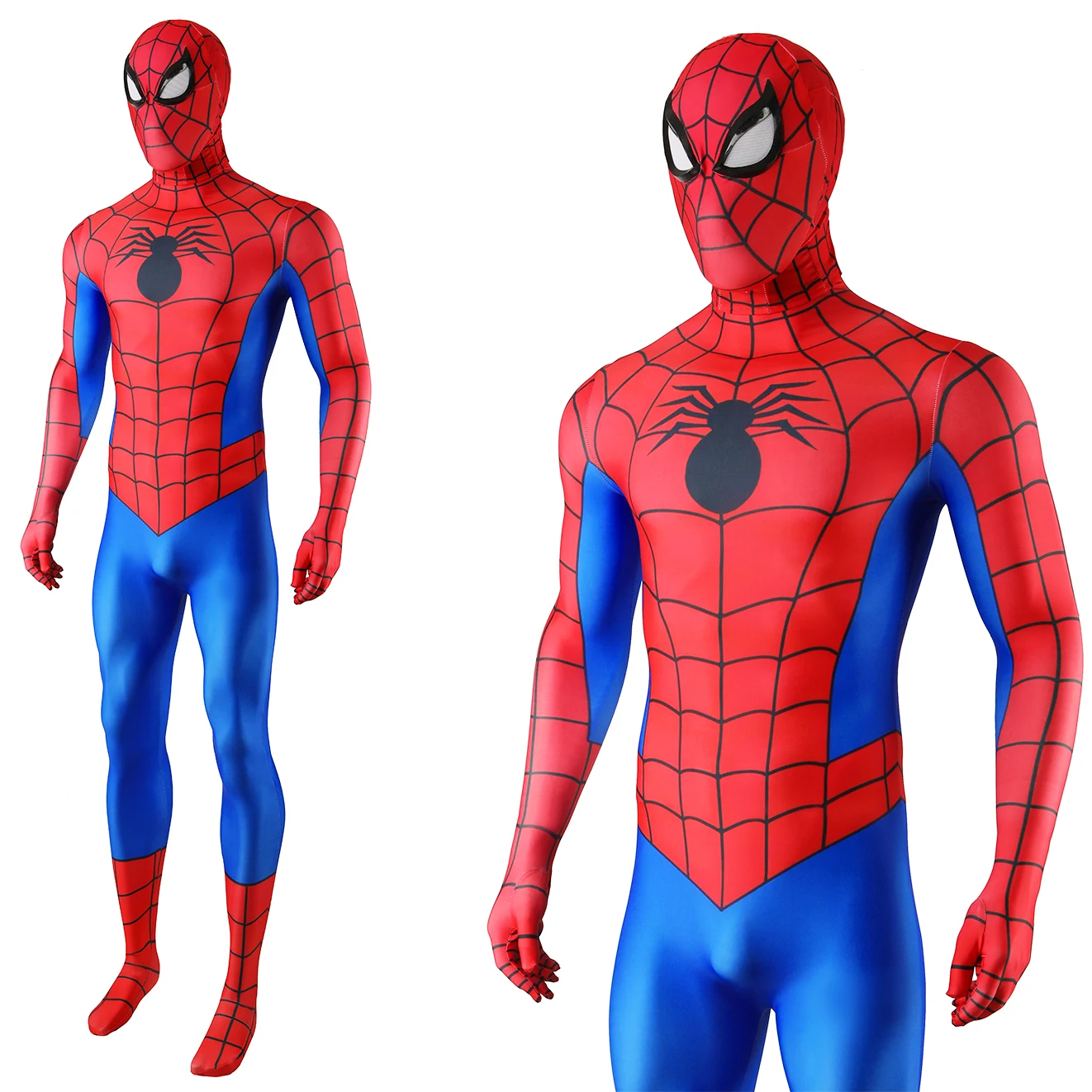 Disfraz clásico de Spiderman para Halloween, traje de Peter Parker con estampado 3D de superhéroe, de LICRA y Araña, color rojo y azul