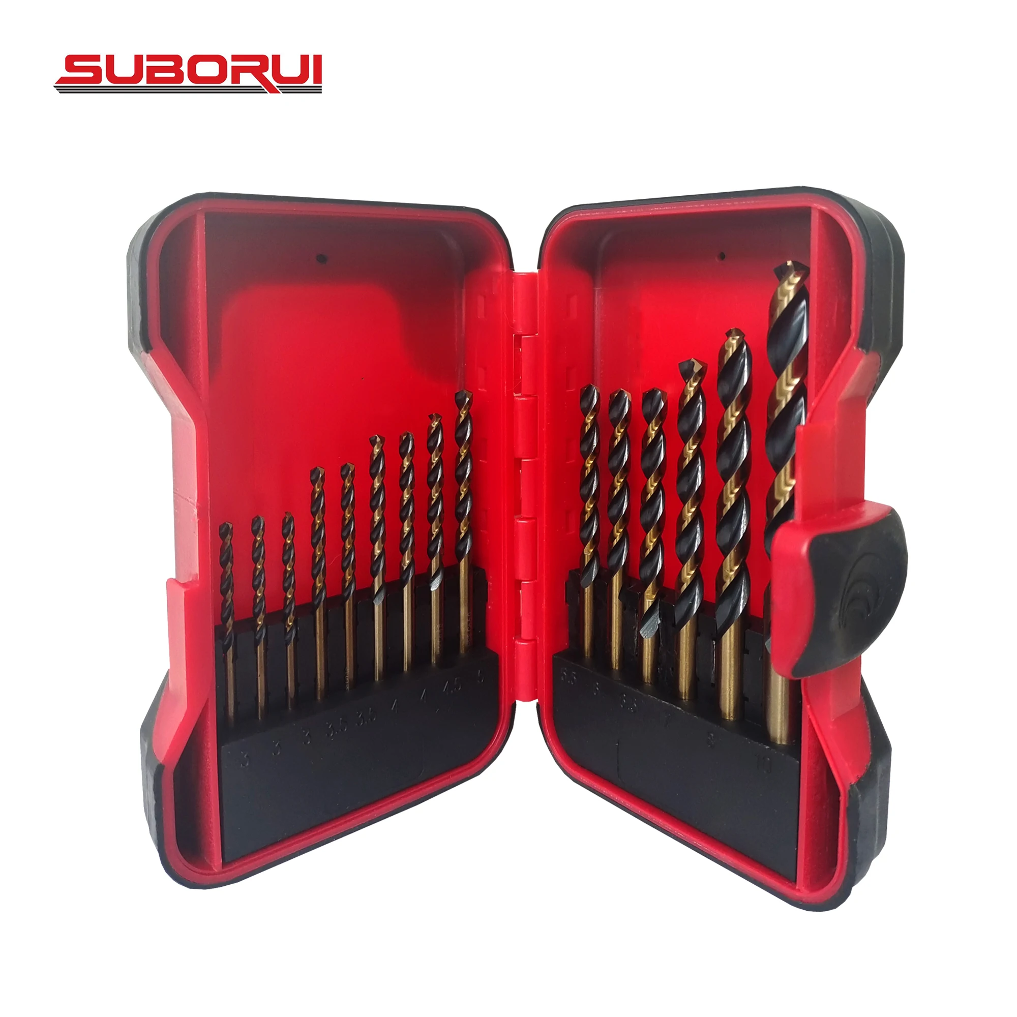 SUBORUI HSS 15PCS Black and Gold Metal Straight Shank 135 Degree Split Point Twist Drill Bit Set for Metal Power Drill