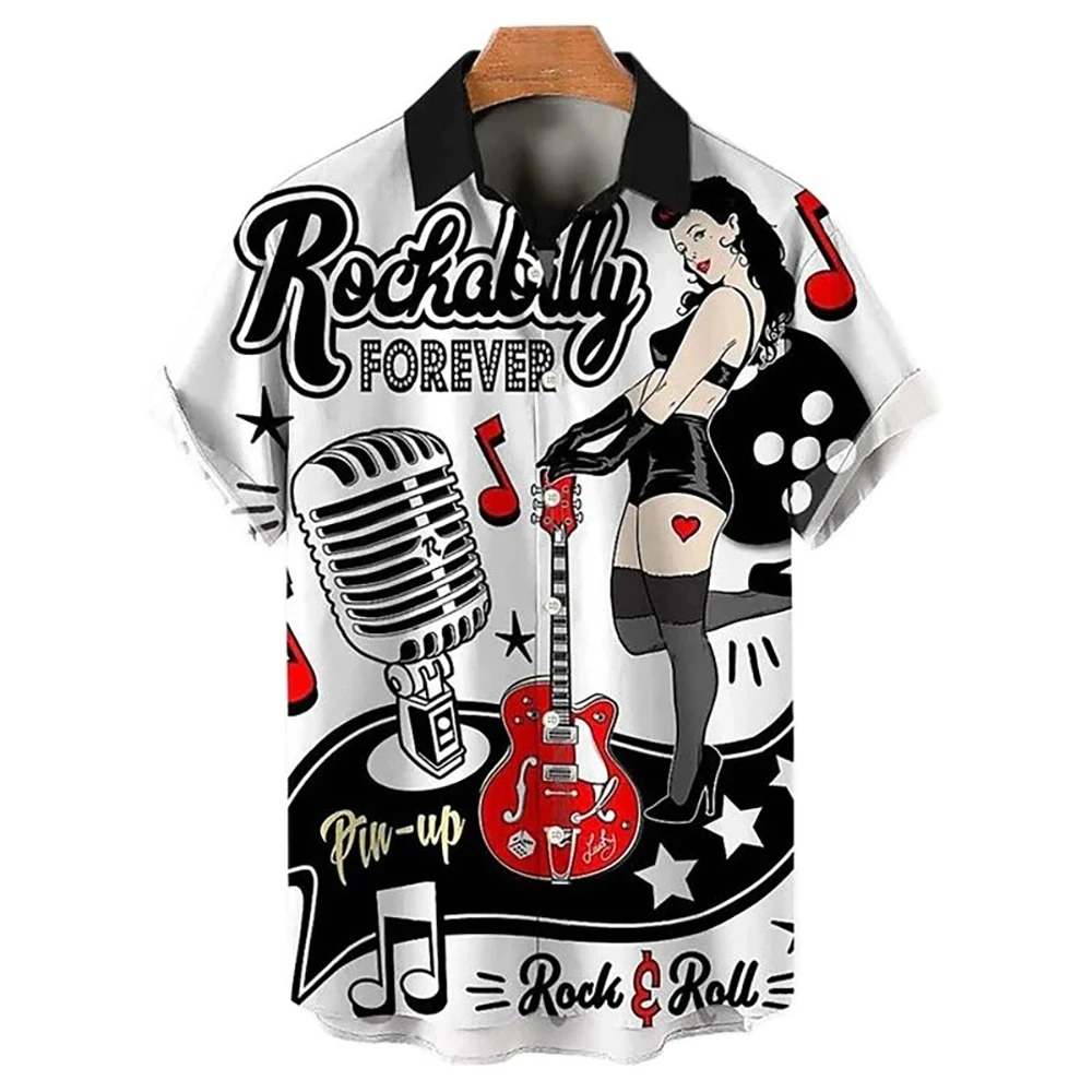 3d Vintage Hawaiian Shirts For Men Hip Hop Rocker Printed Rockabilly Fashion Shirt Short Sleeve Top Summer Oversized Male Blouse