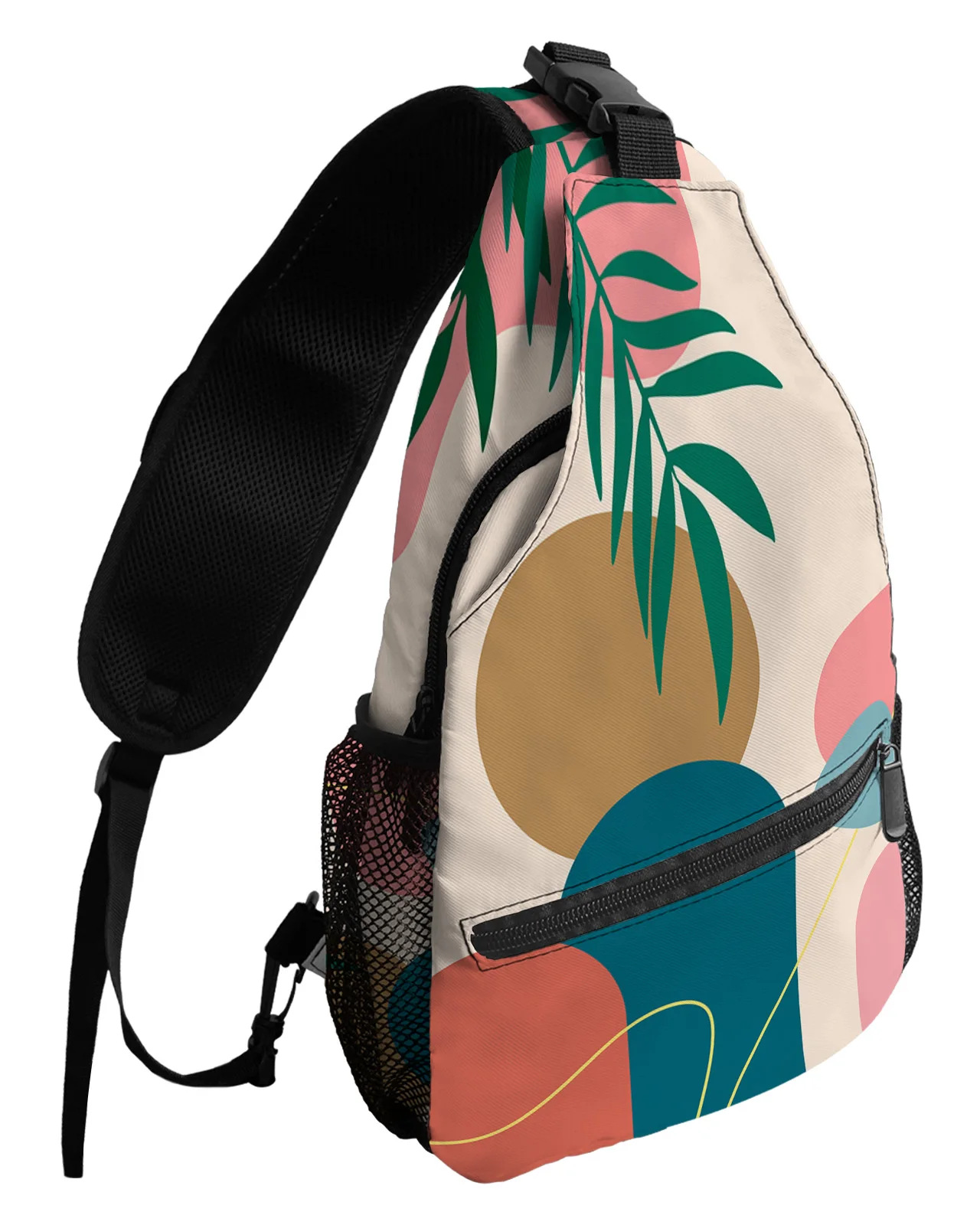 

Abstract Art Tropical Leaves Mid Century Sun Chest Bags For Women Men Waterproof Messenger Bags Sport One Shoulder Crossbody Bag