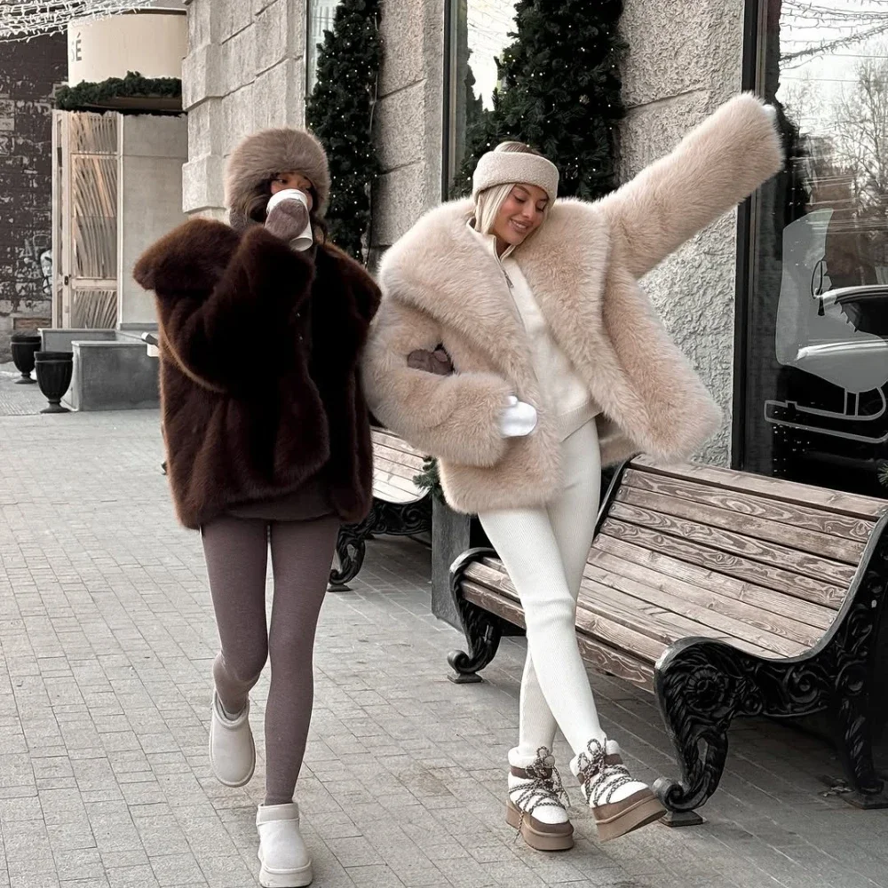 

Fluffy Plush Fox Fur Environmentally Friendly Fashionable Synthetic Jacket Winter Clothes Women Collar Faux Fur Jacket