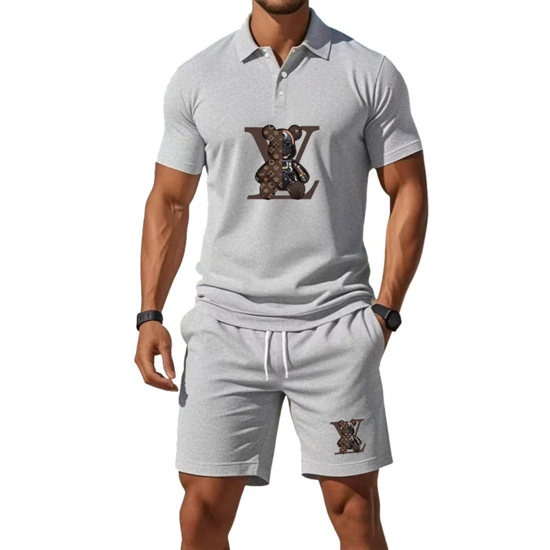 

Men's new comfortable and breathable casual sports outfit - summer short-sleeved round-neck polo shirt + shorts set