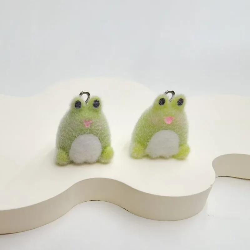 20pcs 3D Cartoon Flocking resin Animal charms cute Chubby frog cattle Pendants for Bag Keychains DIY crafts Jewelry making