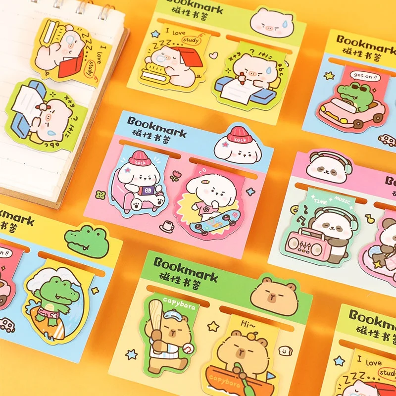 50個-ロット-かわいいパンダ・カピバラ・ワニの動物柄マグネットブックマーク-本用かわいいブックマーク-学校・オフィス用品-文房具ギフト