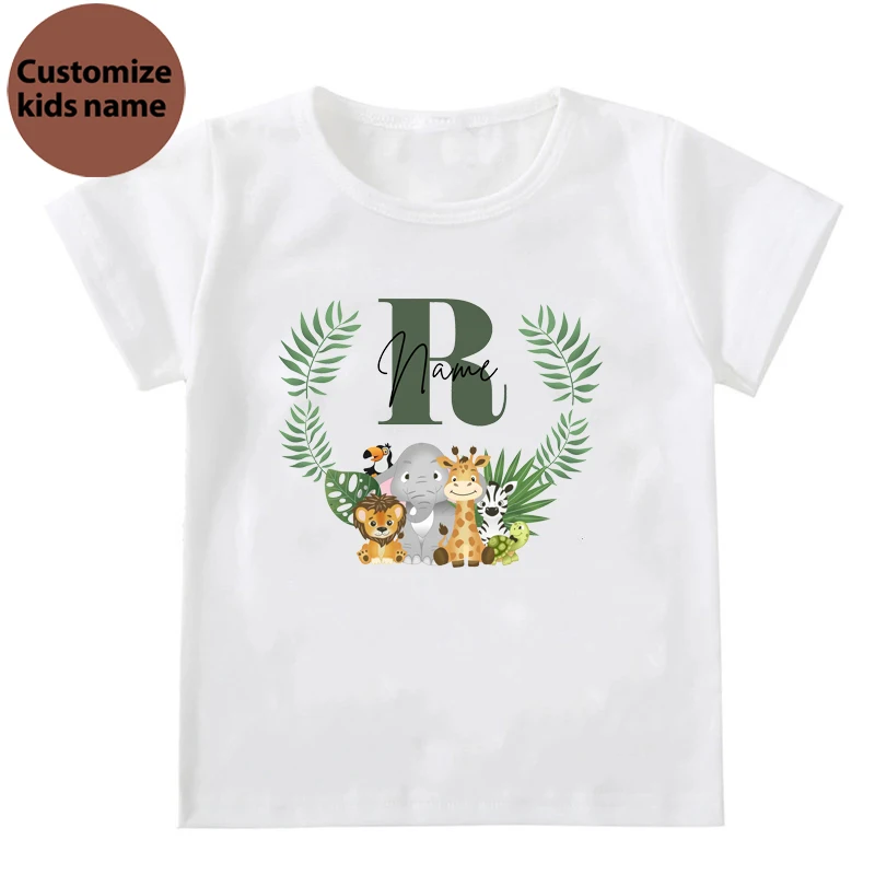 Personalized Birthday Shirts Initial with Name T-Shirt Wild Tee Boys Birthday Party T Shirts Wild Animal Clothes Tops Kids Gifts