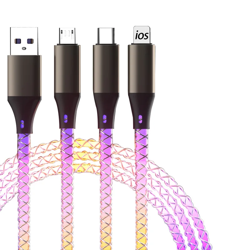 UTHAI YO2 6A Super Fast Charging Colorful Luminous Data Cable Suitable For iPhone Huawei Xiaomi One Drag Three Charging Wires