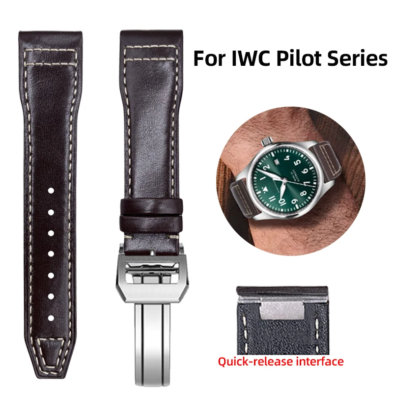 Quick Release Italian Calfskin Watchband for IWC Pilot Mark XX IW388101&328201 Replacement 20mm 21mm Black Blue Watch Strap Men