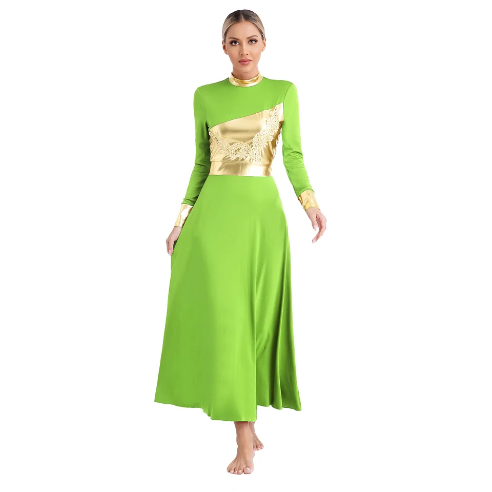 Choir Robes FEESHOW Women's Liturgical Dance Dress - Color Block Long  Sleeve Worship Robe
