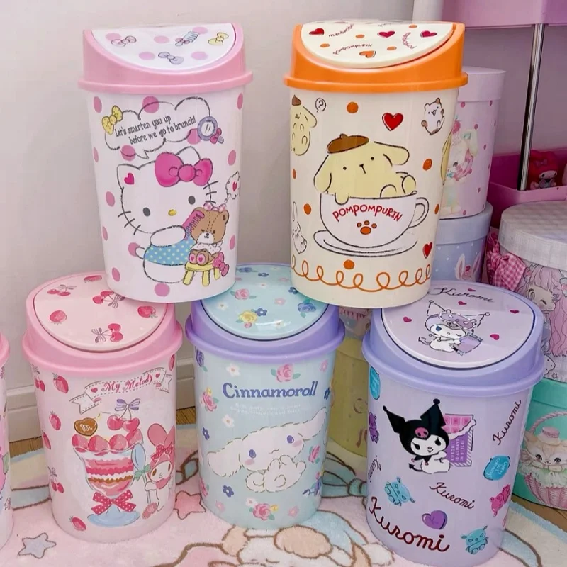 New Sanrio Cartoon Cute High Appearance Level Hellokitty Trash Can Net Bathroom Bedroom Living Room Garbage Basket Utility Gifts