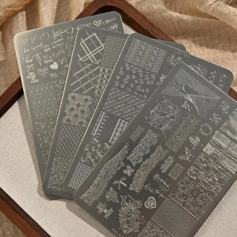 Reusable Art Transfer Plate with Postmark Engraving, Stainless Steel Stamping Plate for DIY Manicures, Salon Design Work and