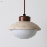 IWHD Japanese Style LED Pendant Light Fixtures Balcony Study Porch Yellow Travertine Wood Wire Adjustable Hanging Lamp Lighting