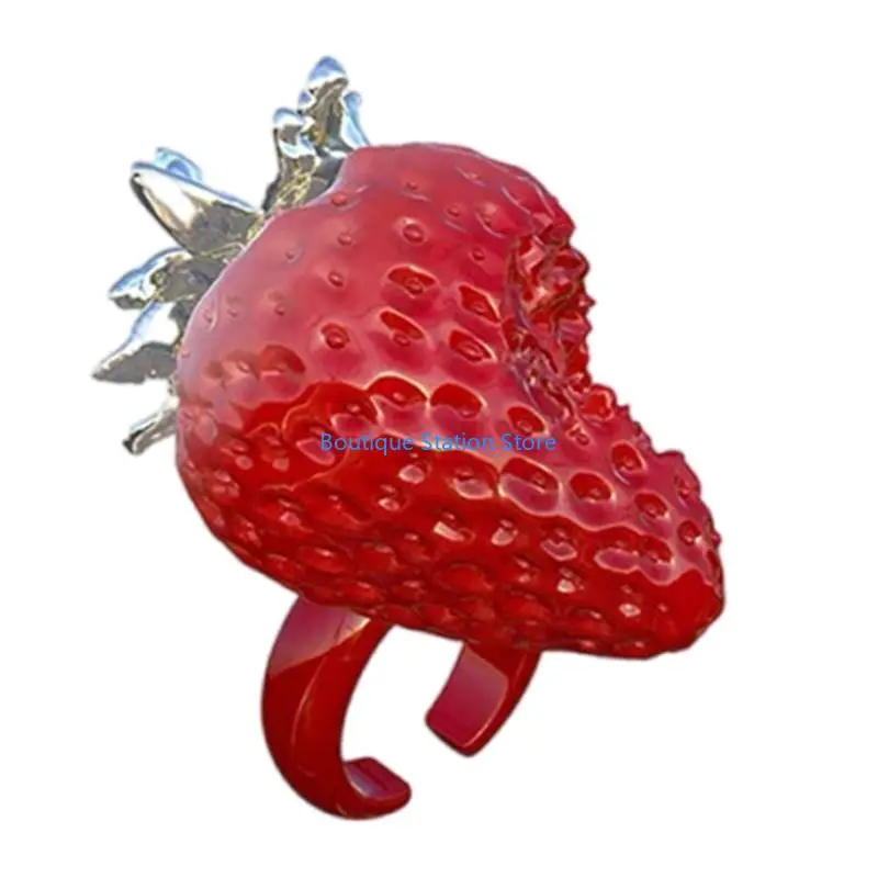 

Y55F Portable Resin Strawberry Rings Adjustable Opening Designs Casual Party Accessory Gifts Ideas 2025 New Dropping