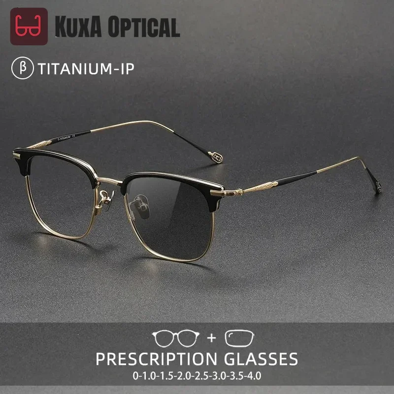 Okulary męskie KUXA, czysty tytan, owalne oprawki w stylu vintage, okulary do czytania z ochroną przed niebieskim światłem, okulary korekcyjne fotochromowe z możliwością personalizacji.