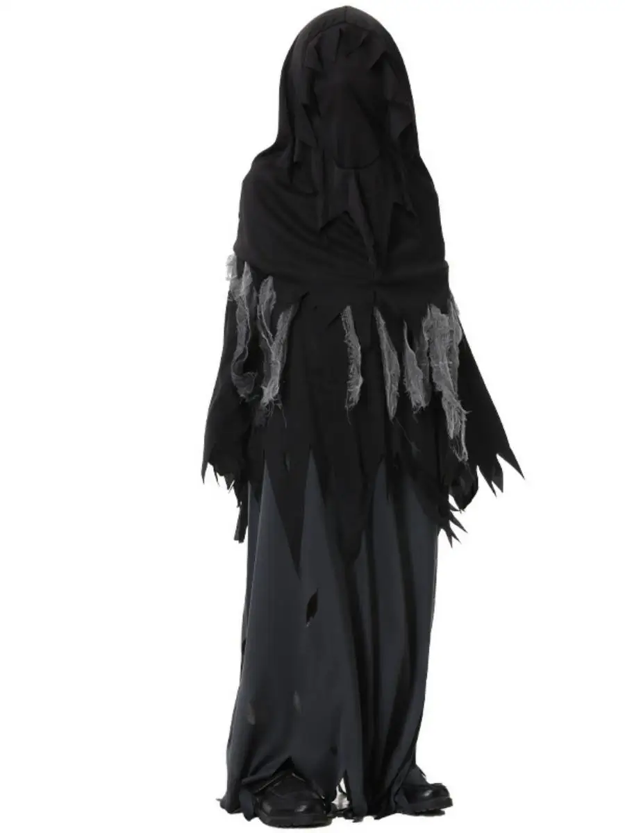 loween Children's Costume Torn Cloth Death God Robe Red Eye Monster Terror Ghost Dr up Clothing Scythe Set Polyester