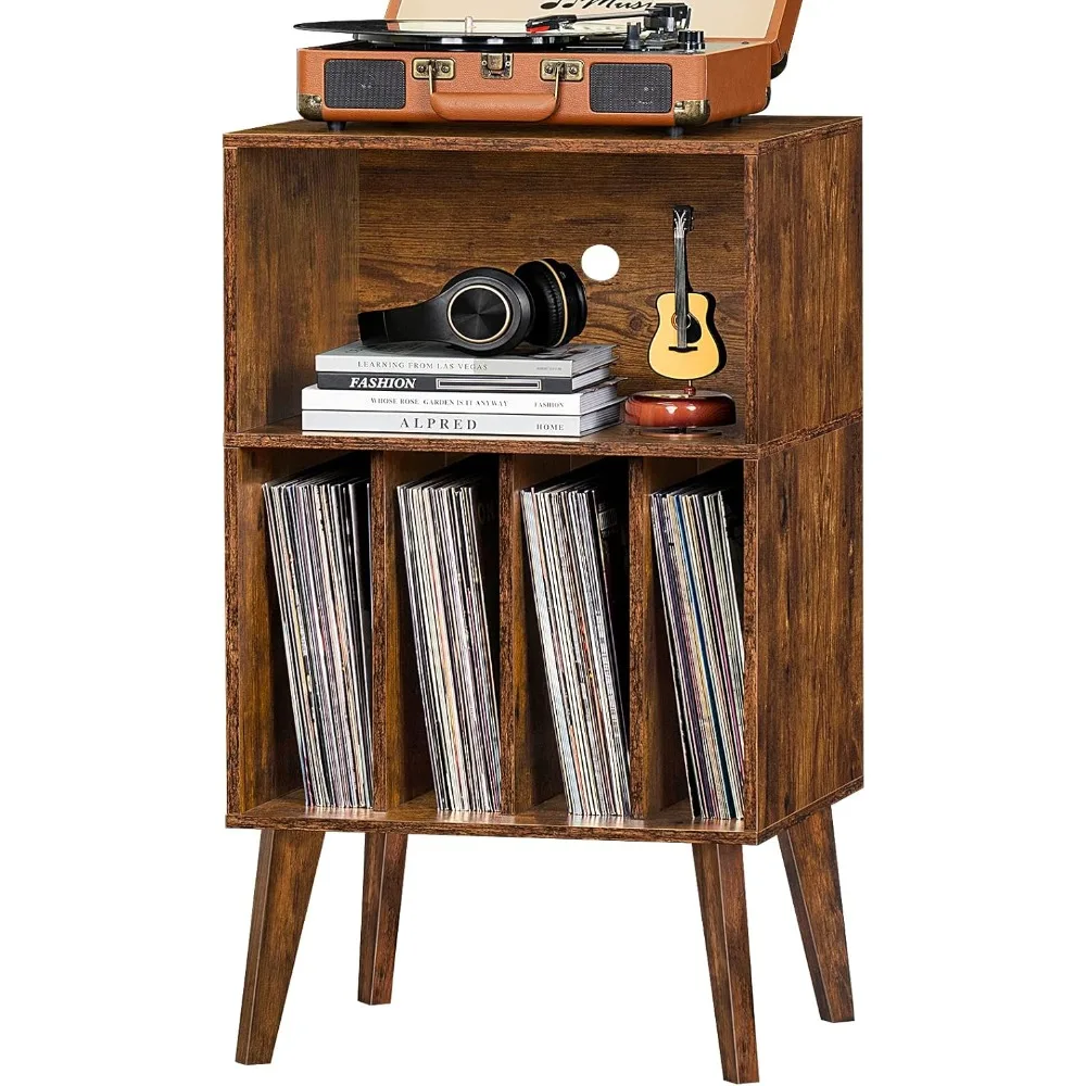 

Record Player Stand, Brown Turntable Stand Holds up to 160 Albums, Mid-Century Vinyl Storage Cabinet Table with Solid Wood Legs