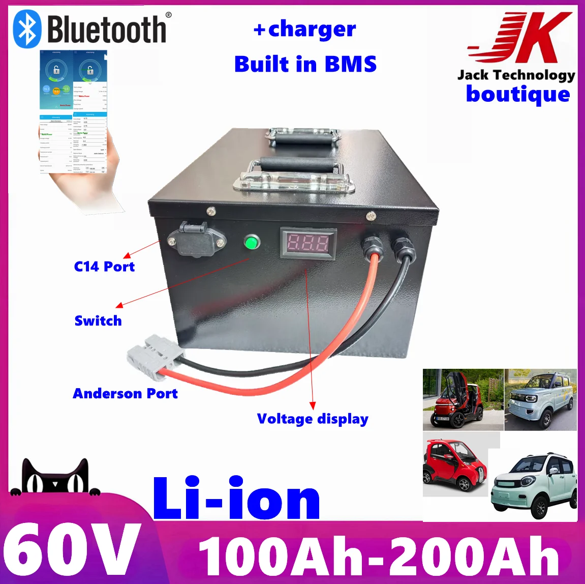 

JK 60V 100Ah 150Ah 200Ah Lithium ion Battery with Bluetooth BMS for 6000W 12000W Tour Bus EV Tricycle Motorcycle,EV,Forklift,AGV