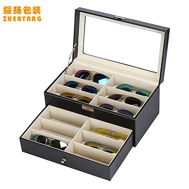3 Layer Black PU Leather Sunglasses Organizer Box 12 18 Slots Eyeglasses Display Case Glasses Storage Collector Holder Gift