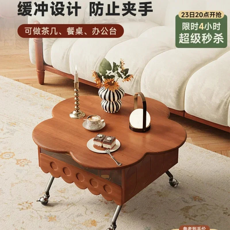 

Lifting rock slab petal coffee table French retro living room movable tea table small apartment Hot sales