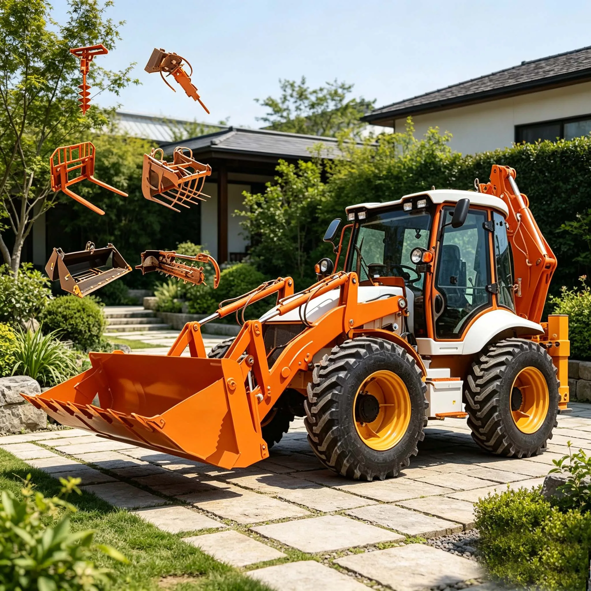 Tractor Backhoe - オールテレイン4x4バックホーローダーは、果樹園の掘削や基礎工事プロジェクトに適した高い最低地上高を備えています。