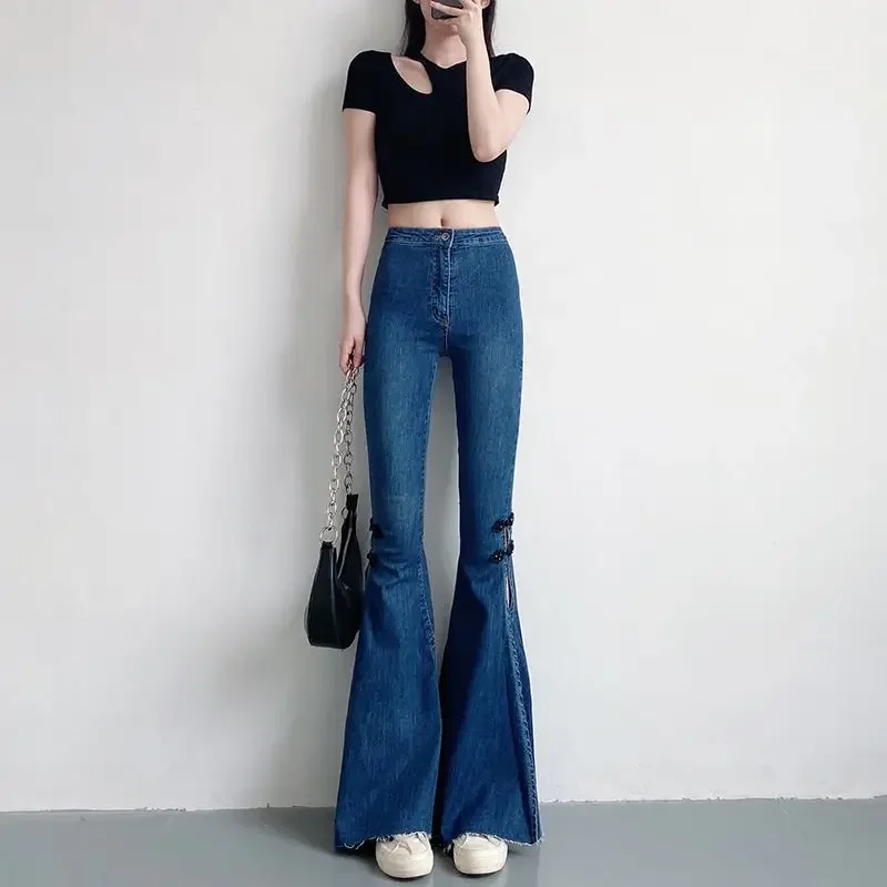 Slim Fit Denim Pants for Women High Waist Shot Womens Flared Jeans with Slits Flare Trousers Loosefit Basics Medium South Korea