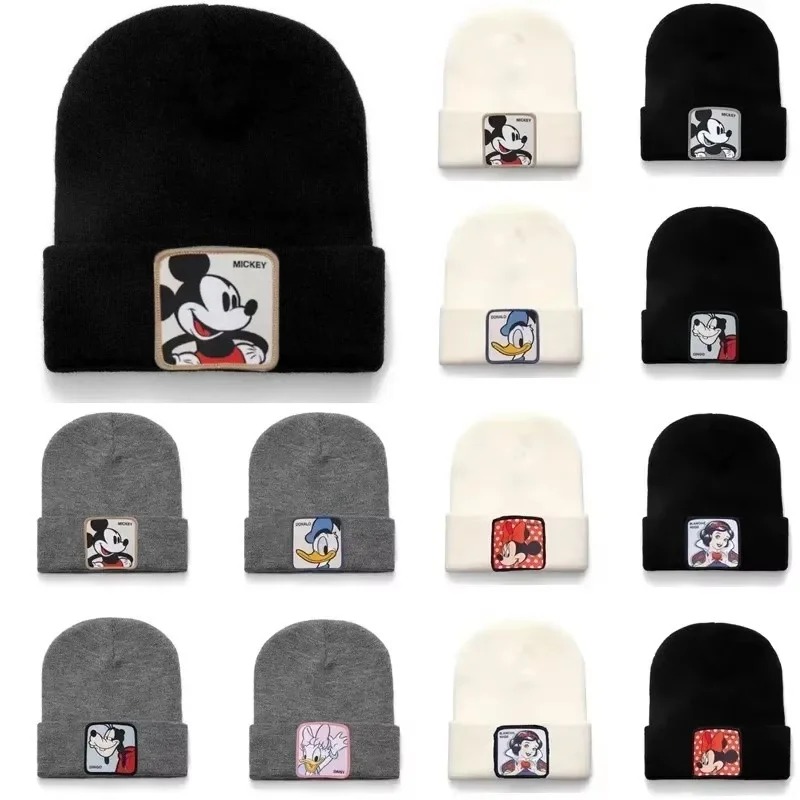 

Хлопковая повседневная шапка-бини Disney с Микки, Дональдом и Минни для мужчин и женщин, теплая вязаная зимняя шапка, модная однотонная шапка унисекс