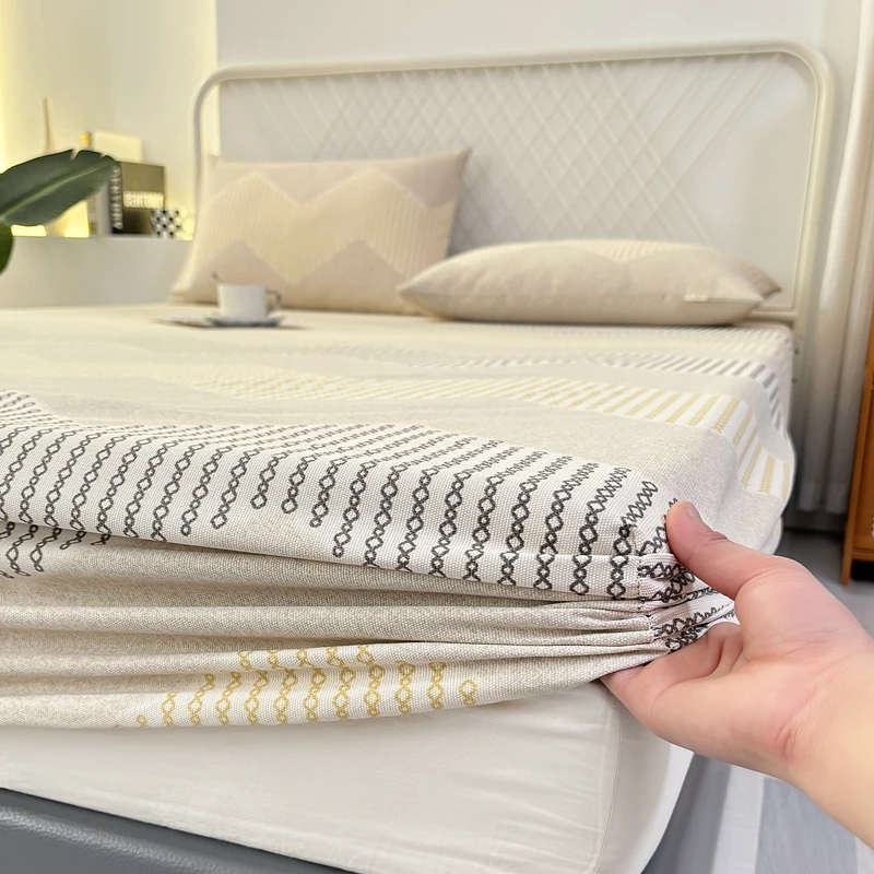 Raw Cotton Old Coarse Cloth Fitted Sheet Bedsheets With Pillowcase Queen Bed Cover Set Double Sheet With Elastic Bed Sheet Cover