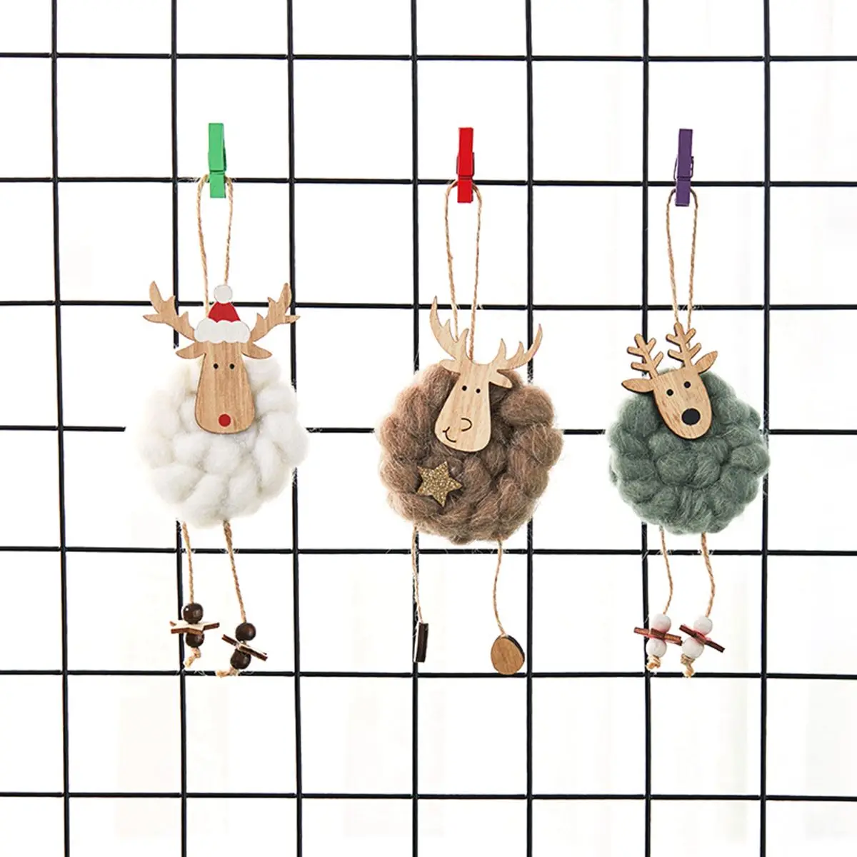 

Lovely New Year Snowman Antler Deer Wool Felt Christmas Tree Decoration Ornaments Wooden Elk Hanging Pendant