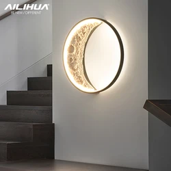 Moon wall lamp modern simple creative corridor moon mural lamp background wall living room decorative lamp bedroom bedside lamp
